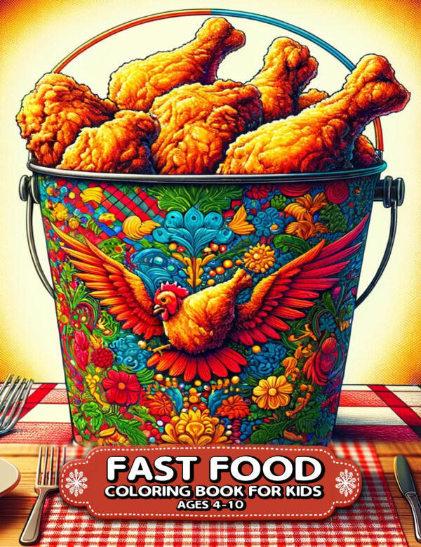 Fast Food Colorful Illustration 8.5" x 11", Children's Coloring Books, Fun and Delicious Designs for Kids, Perfect Gift for Food Lovers