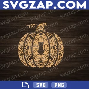 Pumpkin Cat Mandala Halloween SVG - Black Cat & Pumpkin Design - Digital Download for Cricut & Silhouette - PNG, DXF, EPS, AI