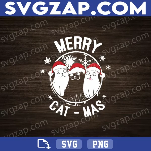 Merry Catmas SVG - Funny Christmas Cat Clipart, Cute Cat Holiday Design - SVG, PNG, DXF, EPS, AI Instant Download for Cricut & Silhouette