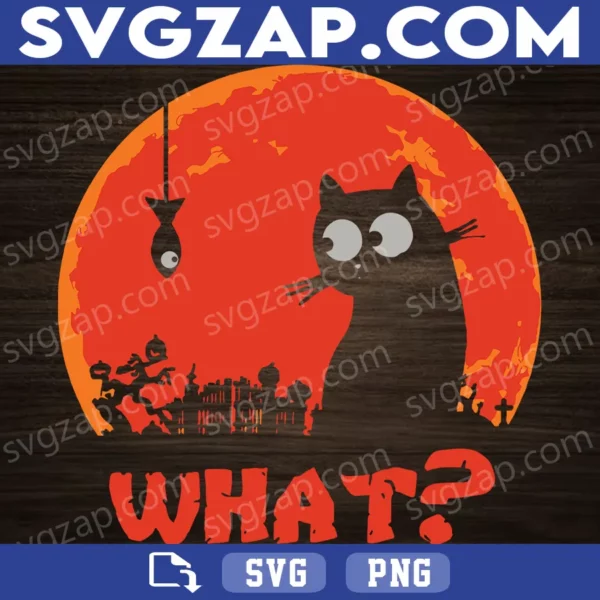What? SVG - Funny Halloween Cat & Fish - Spooky Horror Design - SVG, PNG, DXF, EPS Instant Download