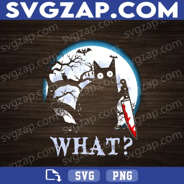 Cat What? PNG - Funny Black Cat Halloween Clipart - Humor PNG Digital File, Instant Download for Sublimation & DIY Projects