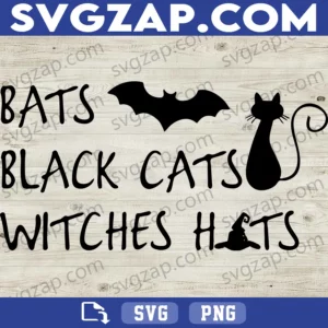 Bats Black Cats Witches Hats SVG - Halloween Cat Clipart, Spooky Witch Hat PNG, DXF, EPS Cut File