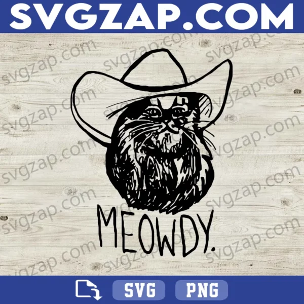 Meowdy SVG - Funny Cowboy Hat Cat Clipart - Texas Western Cat SVG, PNG, DXF, EPS Instant Download for Cricut & Sublimation