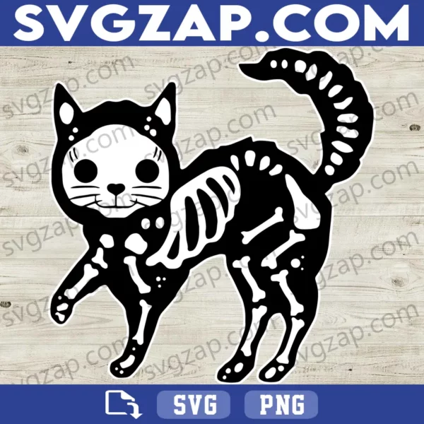 Cat Skeleton SVG - Spooky Halloween Horror Design - Cute Skeleton Cat Clipart, Instant Download SVG PNG DXF EPS for Cricut & Silhouette