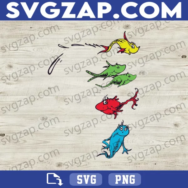 One Fish Two Fish SVG - Dr. Seuss Blue Fish Red Fish Clipart - SVG PNG DXF EPS Digital File for Cricut & Sublimation