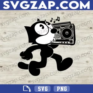 Felix The Cat Hip Hop Radio SVG - Dancing Felix Cartoon Clipart - SVG PNG DXF EPS AI Instant Download for Cricut & Sublimation