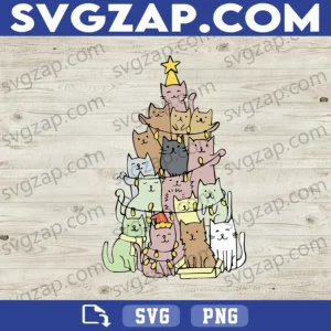 Meowy Catmas SVG - Cute Cats Christmas Tree Design - Xmas Cat Lover Clipart - SVG, PNG, DXF, EPS Instant Download for Cricut & Silhouette