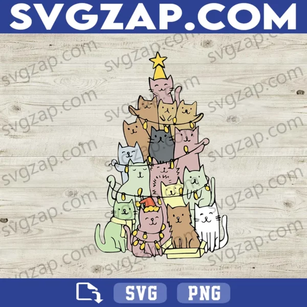 Meowy Catmas SVG - Cute Cats Christmas Tree Design - Xmas Cat Lover Clipart - SVG, PNG, DXF, EPS Instant Download for Cricut & Silhouette