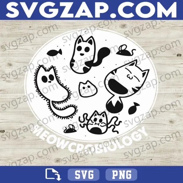 Meowcrobiology SVG - Funny Cat Microbiology Clipart, Science Cat Meme - SVG, PNG, DXF, EPS Instant Download for Cricut & Silhouette