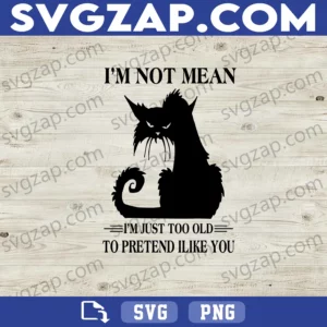 Black Cat SVG - I'm Not Mean, Just Too Old to Pretend - Funny Cat Lover, Sarcastic Cat, Digital Download - SVG, PNG, DXF, EPS
