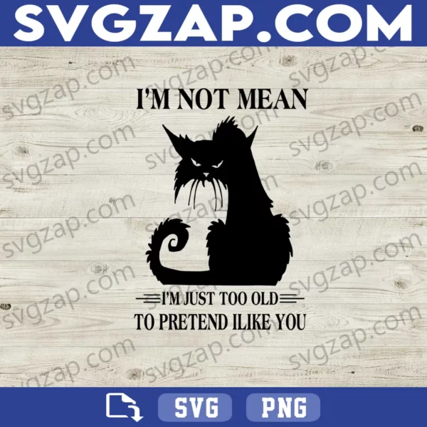 Black Cat SVG - I'm Not Mean, Just Too Old to Pretend - Funny Cat Lover, Sarcastic Cat, Digital Download - SVG, PNG, DXF, EPS