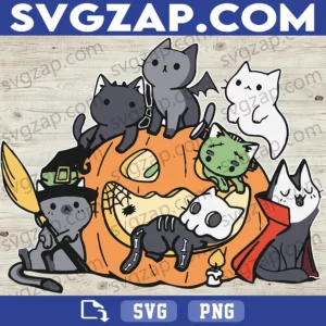 Halloween Cat SVG - Spooky Pumpkin & Broomstick - Horror Cat, Witchy Design - SVG, PNG, DXF, EPS Digital Download