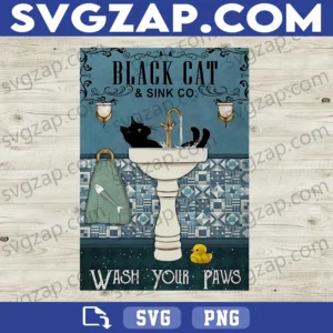Black Cat and Sink Company PNG - Wash Your Paws Funny Cat Sign - Printable Digital File, Instant Download for Sublimation & DIY Projects