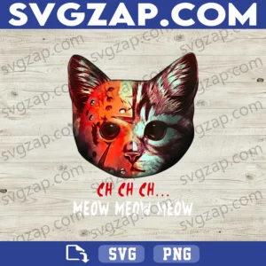 Ch Ch Ch Meow Meow Meow PNG - Funny Jason Voorhees Cat - Horror Character Clipart - PNG Digital Download for Sublimation & DIY Projects