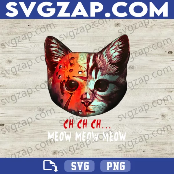 Ch Ch Ch Meow Meow Meow PNG - Funny Jason Voorhees Cat - Horror Character Clipart - PNG Digital Download for Sublimation & DIY Projects